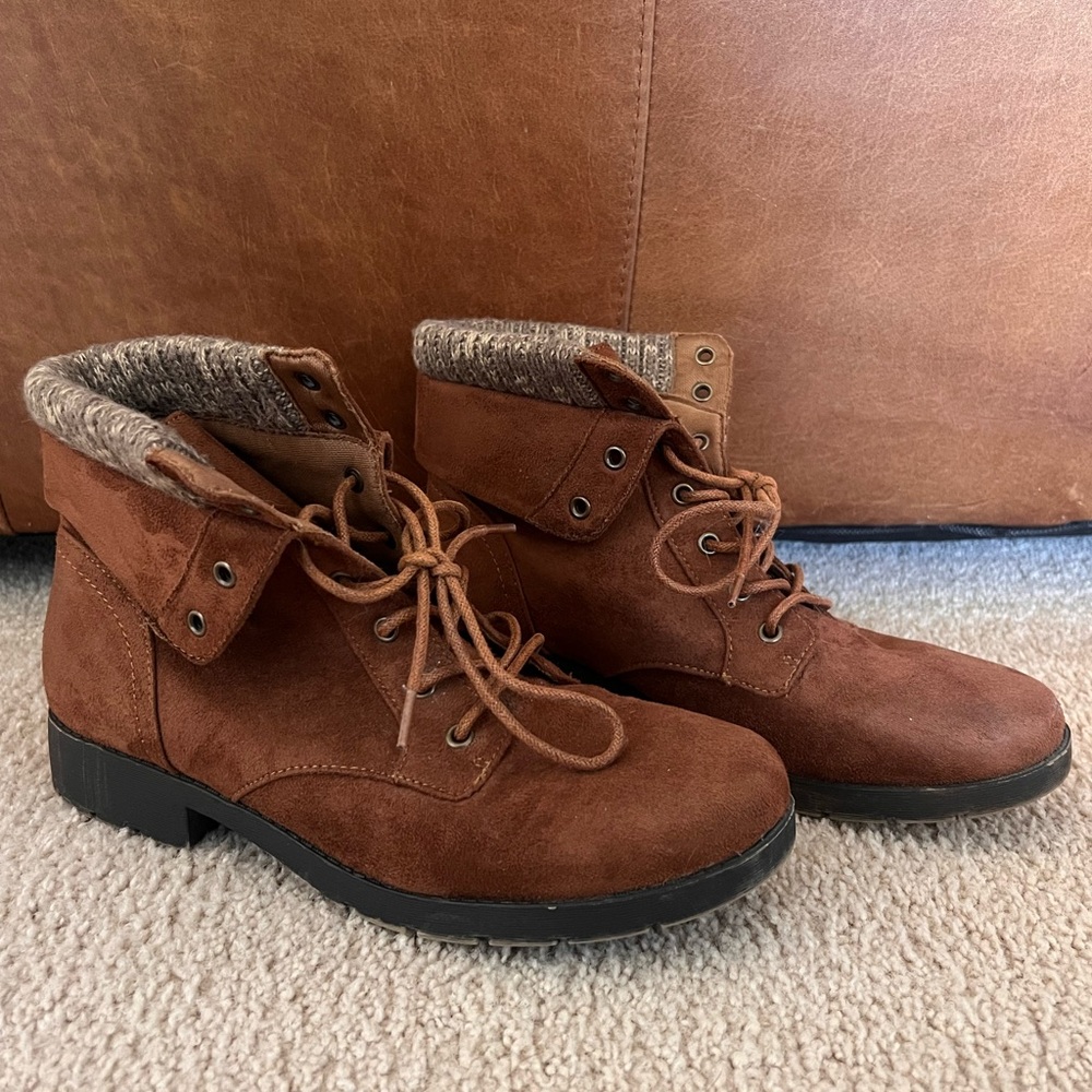 Brown Suede Lace-Up Ankle Boots